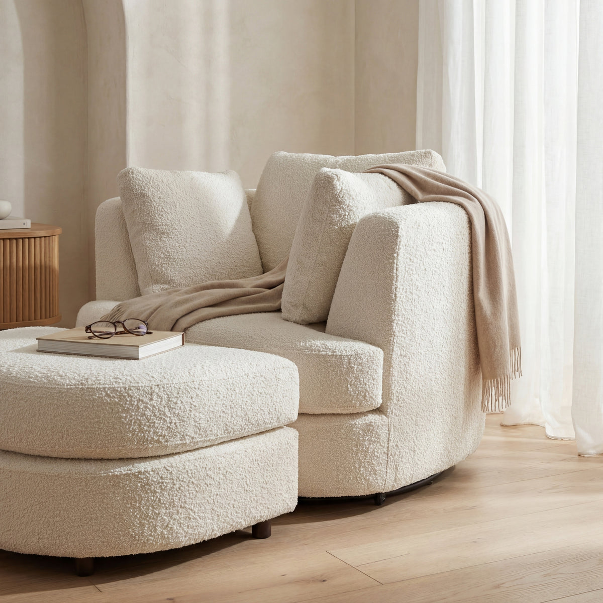 Sunshine Swivel Accent Chair with Ottoman Snow White