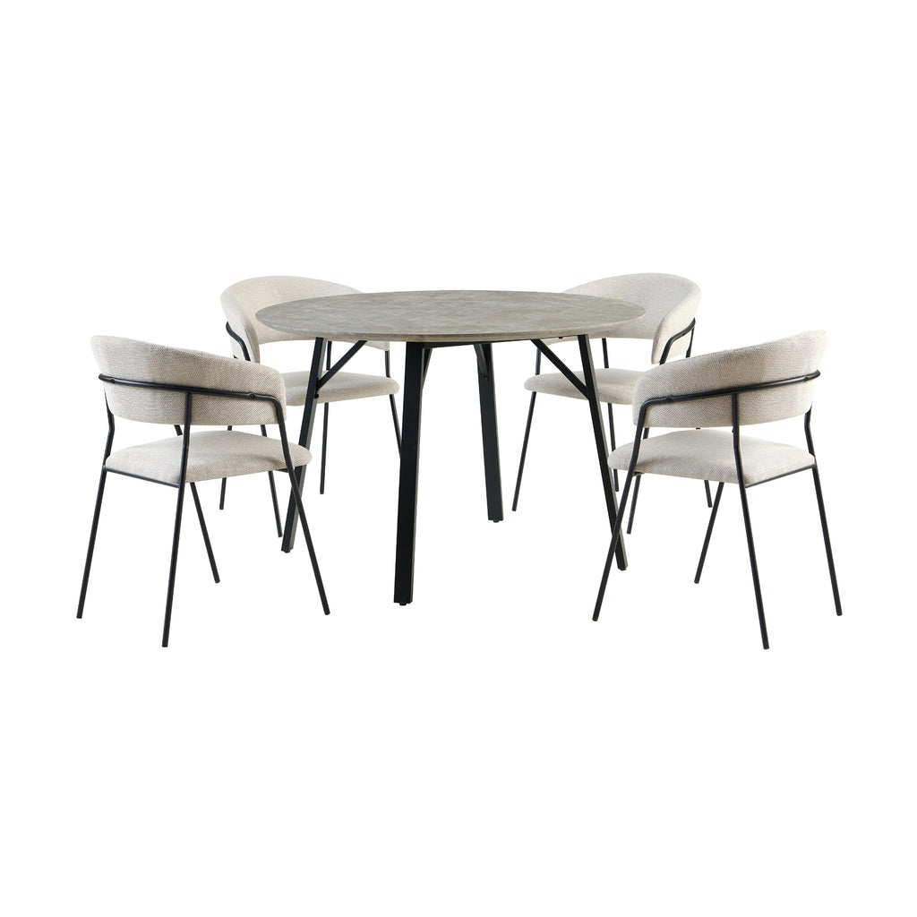 Supreme 5pc Set 120cm Round Dining Table Chair Faux Marble Melamine Top Stone Grey