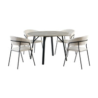 Supreme 5pc Set 120cm Round Dining Table Chair Faux Marble Melamine Top Stone Grey