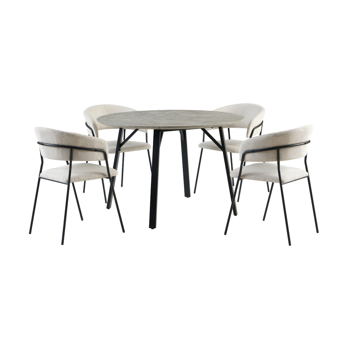 Supreme 5pc Set 120cm Round Dining Table Chair Faux Marble Melamine Top Stone Grey