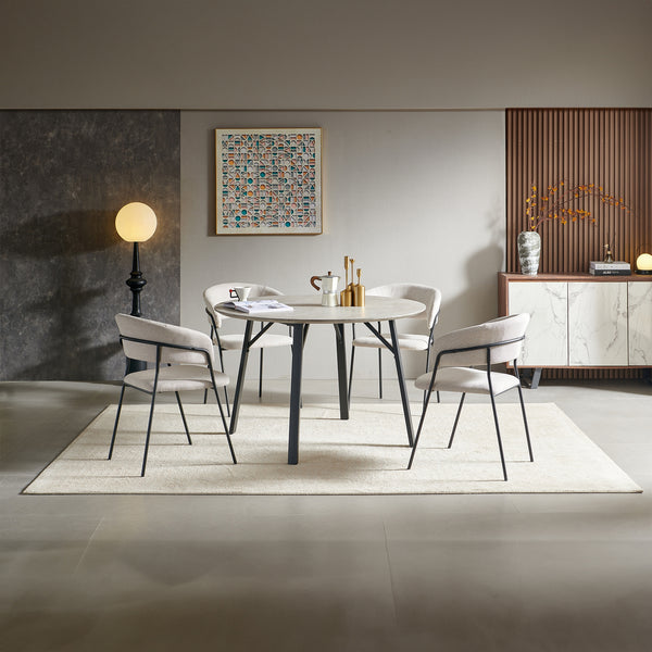 Supreme 5pc Set 120cm Round Dining Table Chair Faux Marble Melamine Top Stone Grey
