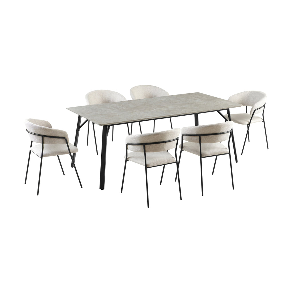 Supreme 7pc Set 200cm Dining Table Chair Faux Marble Melamine Top Stone Grey