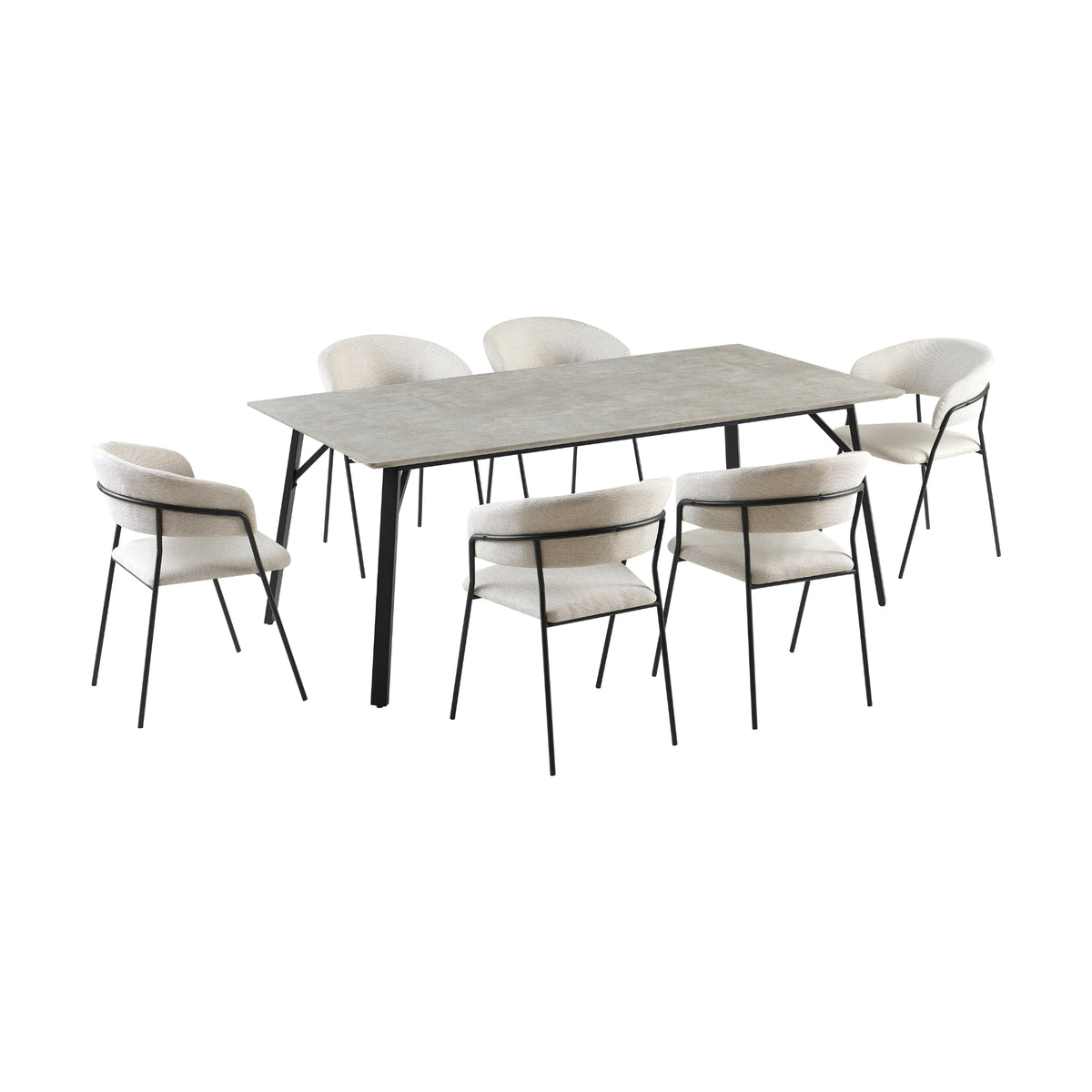 Supreme 7pc Set 200cm Dining Table Chair Faux Marble Melamine Top Stone Grey