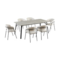 Supreme 7pc Set 200cm Dining Table Chair Faux Marble Melamine Top Stone Grey