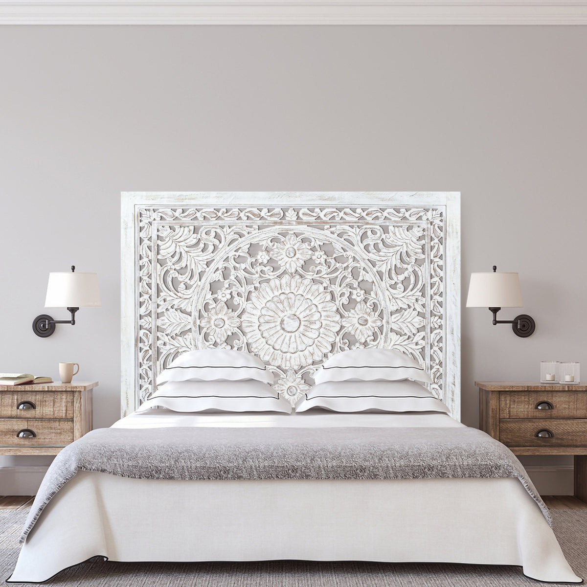 Surya Queen Bed Headboard Bed Head White