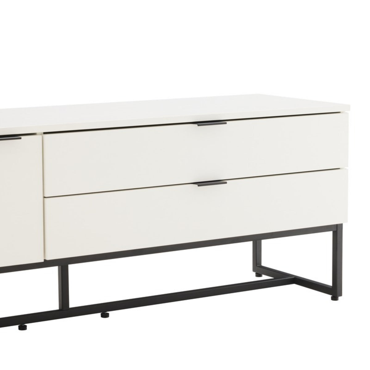 Svana 140cm ETU Entertainment TV Unit White, close-up of the drawers and frame