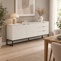Svana 180cm Sideboard Buffet Table White, in a dining area beneath a framed print