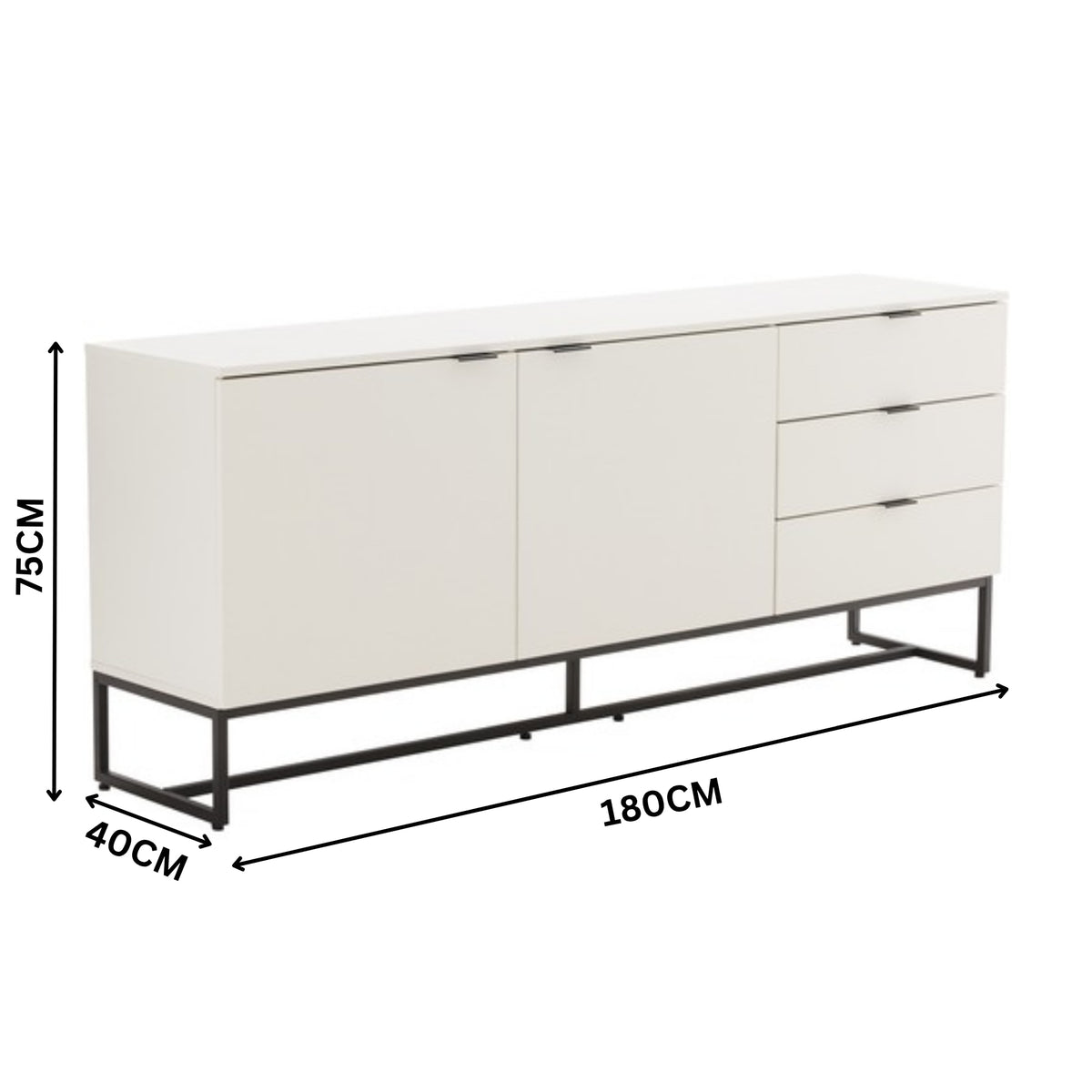 Svana 180cm Sideboard Buffet Table White — dimensions diagram