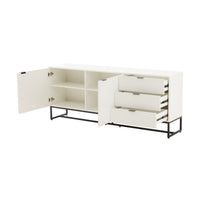 Svana 180cm Sideboard Buffet Table White, angled view with the doors and drawers open
