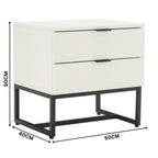 Svana 2 Drawer Bedside Table White — dimensions diagram