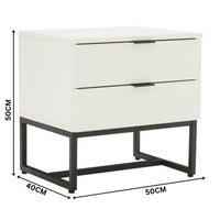 Svana 2 Drawer Bedside Table White — dimensions diagram