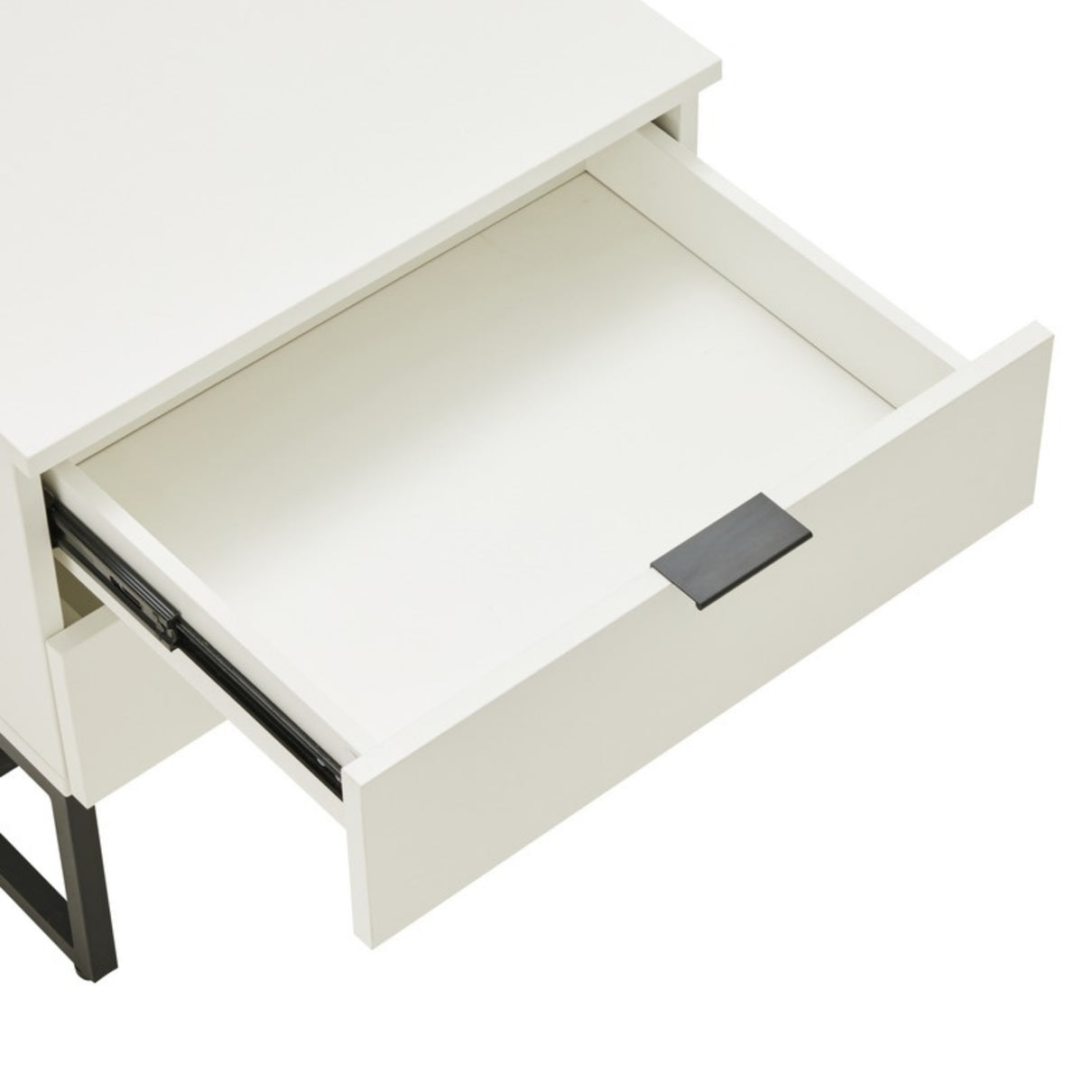 Svana 2 Drawer Bedside Table White, close-up of the open drawer