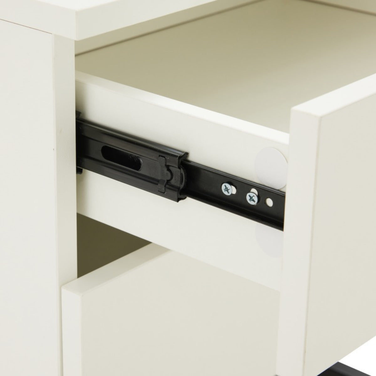 Svana 2 Drawer Bedside Table White, close-up of the drawer runner