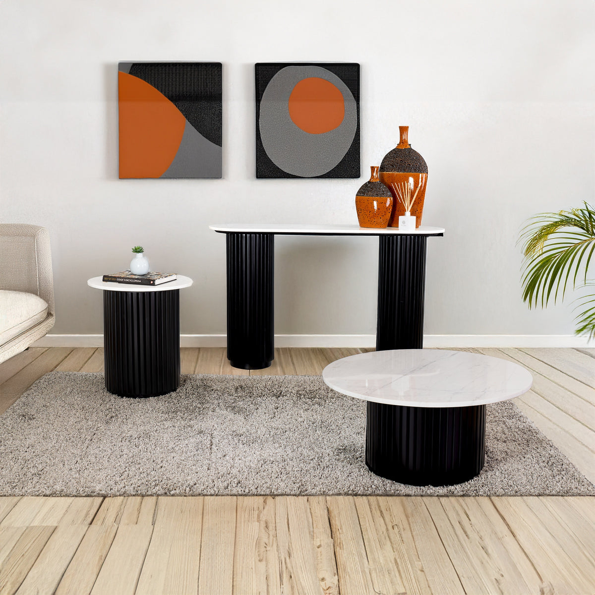 Terri 130cm Marble Console Table Black White