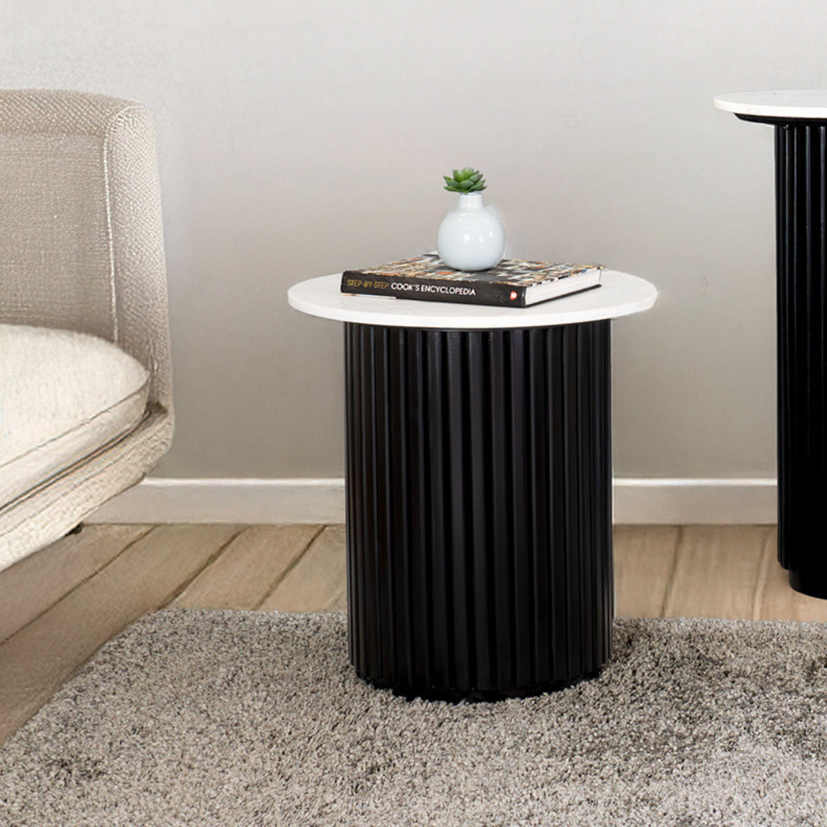 Terri 50cm Marble Lamp Table Black White