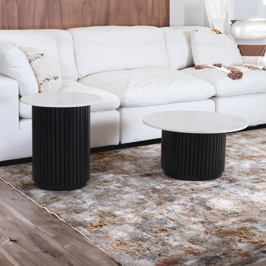 Terri 70cm Marble Coffee Table Black White