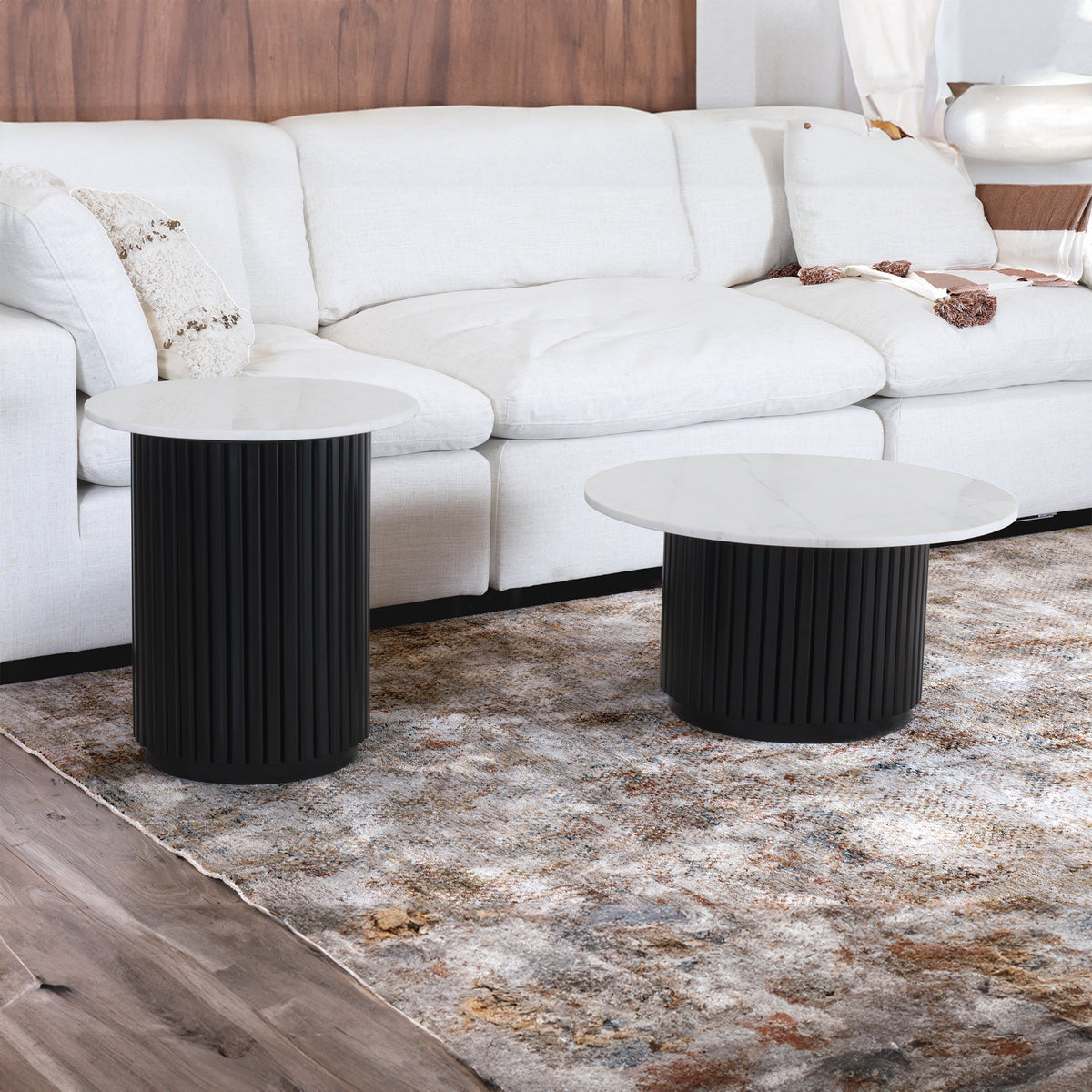 Terri 70cm Marble Coffee Table Black White