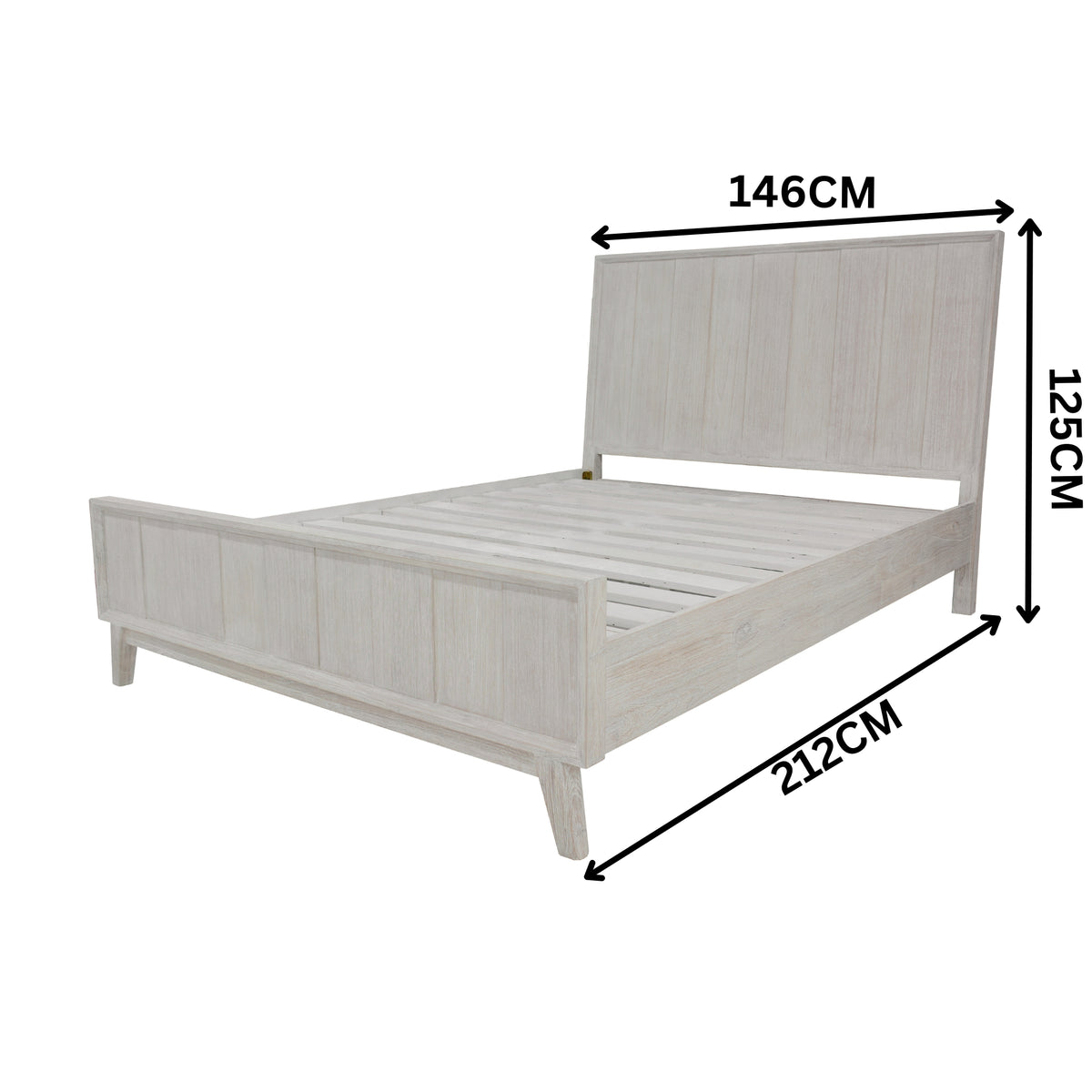 The Croft Double Bed Frame Acacia Timber Frame White Washed
