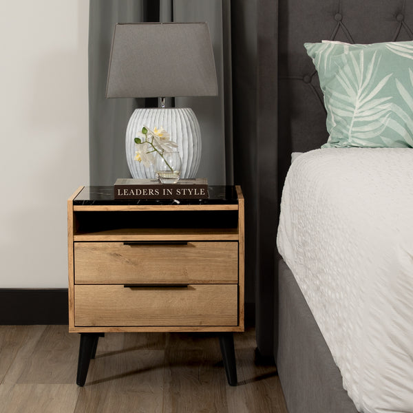 Thelma 2 Drawers Bedside Table Nightstand Side End Bedroom Storage Cabinet Mango Oak