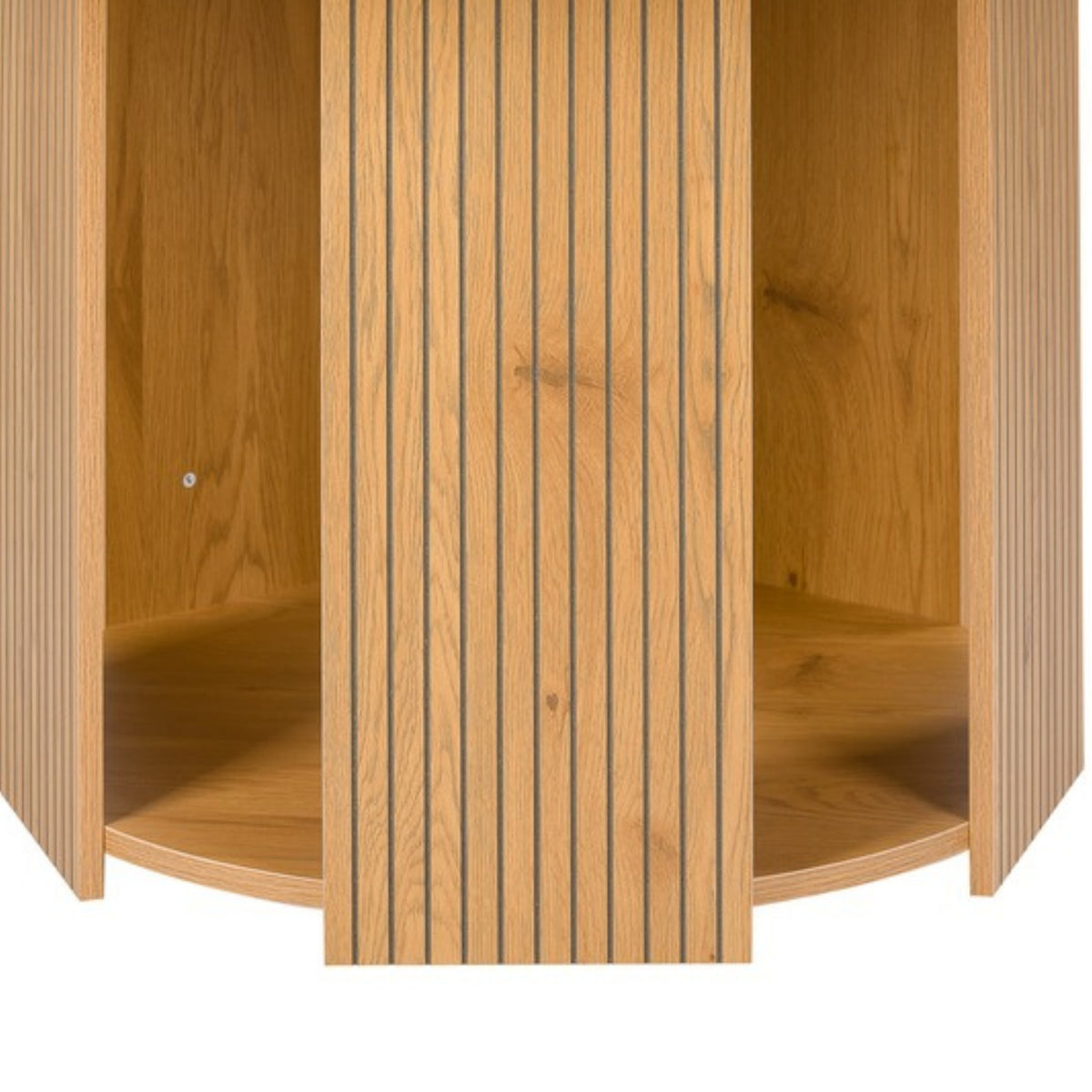 Thomasville 120cm Round Dining Table Oak, close-up of the fluted pedestal