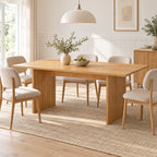 Thomasville 160cm Dining Table Oak, in a dining room with upholstered chairs and a pendant light