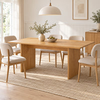 Thomasville 160cm Dining Table Oak, in a dining room with upholstered chairs and a pendant light