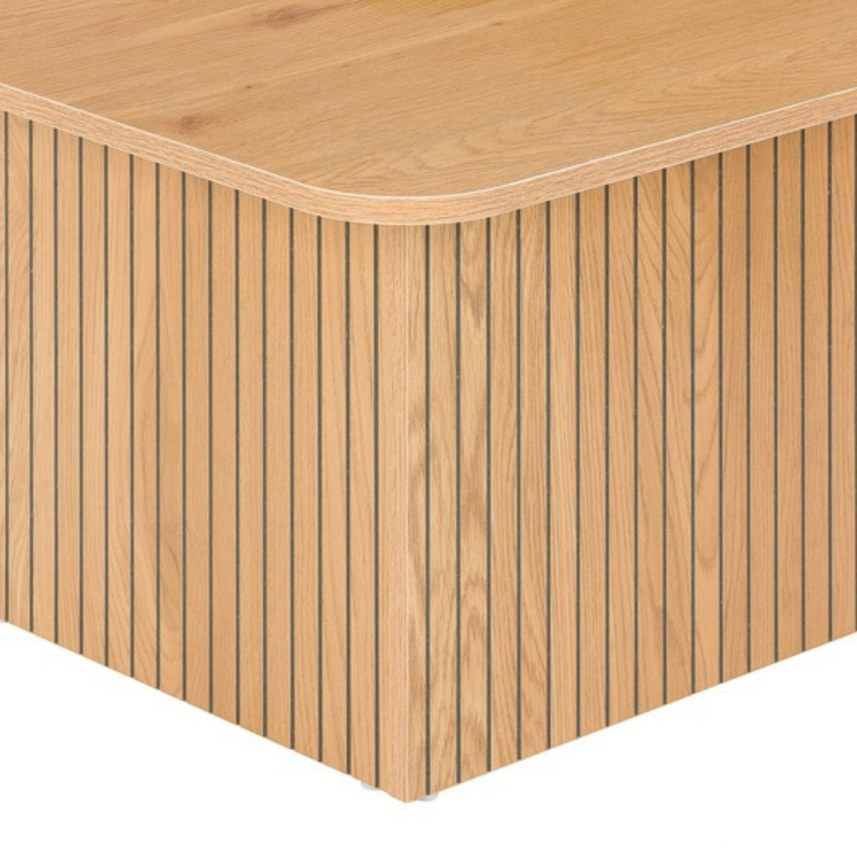 Thomasville 60cm Square Coffee Table Oak, close-up of the fluted base