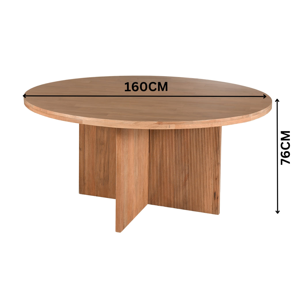 Thorin 160cm Solid Timber Round Dining Table Natural