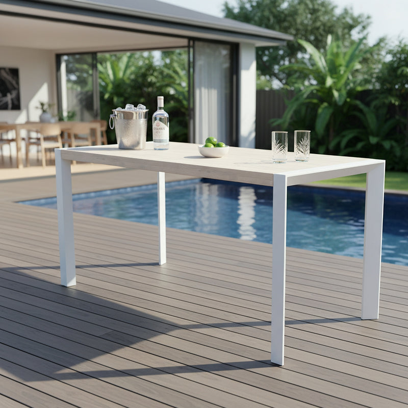 Torres 200cm Outdoor Aluminium 90cm High Bar Table White – Divano Furniture