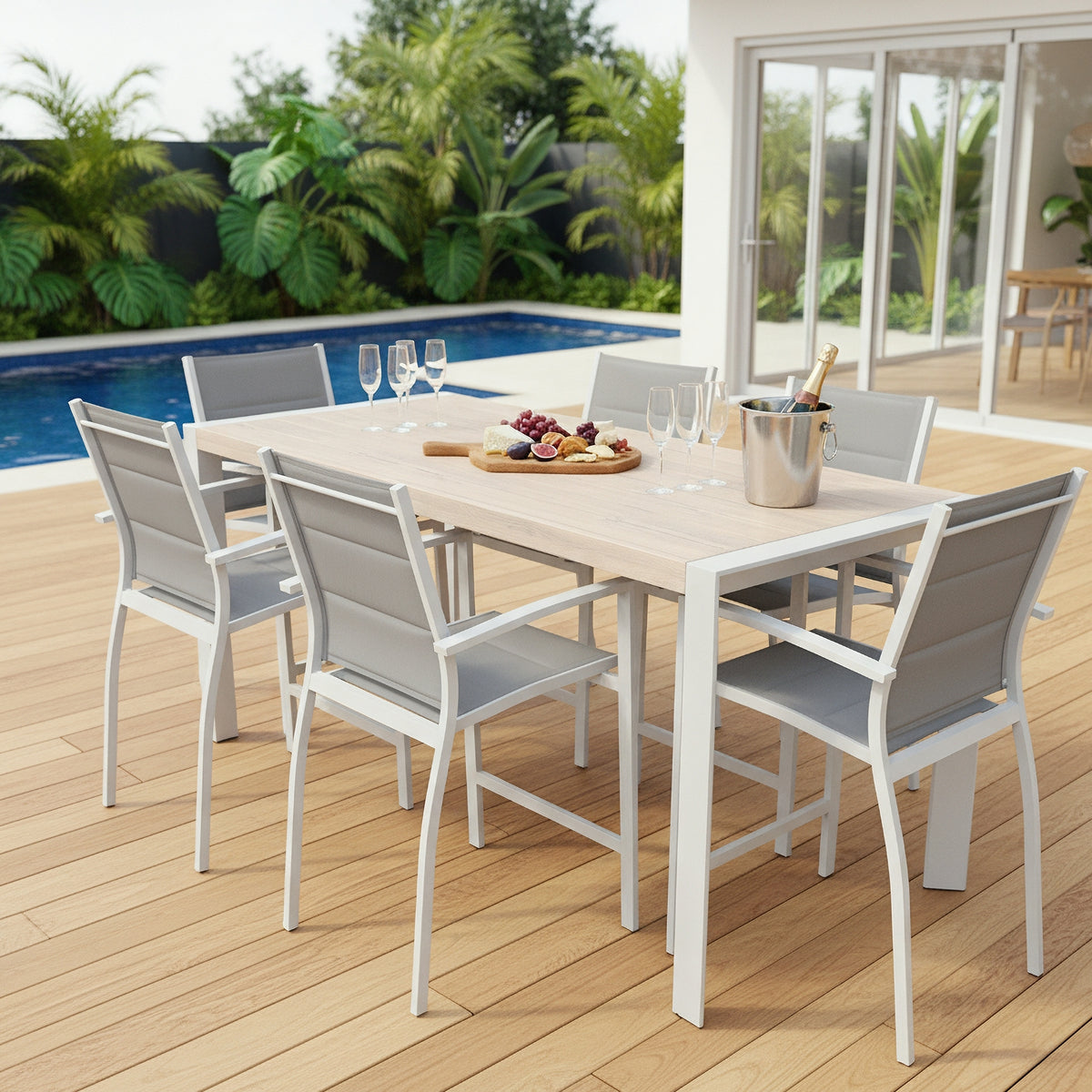 Torres 200cm Outdoor Aluminium 90cm High Bar Table White