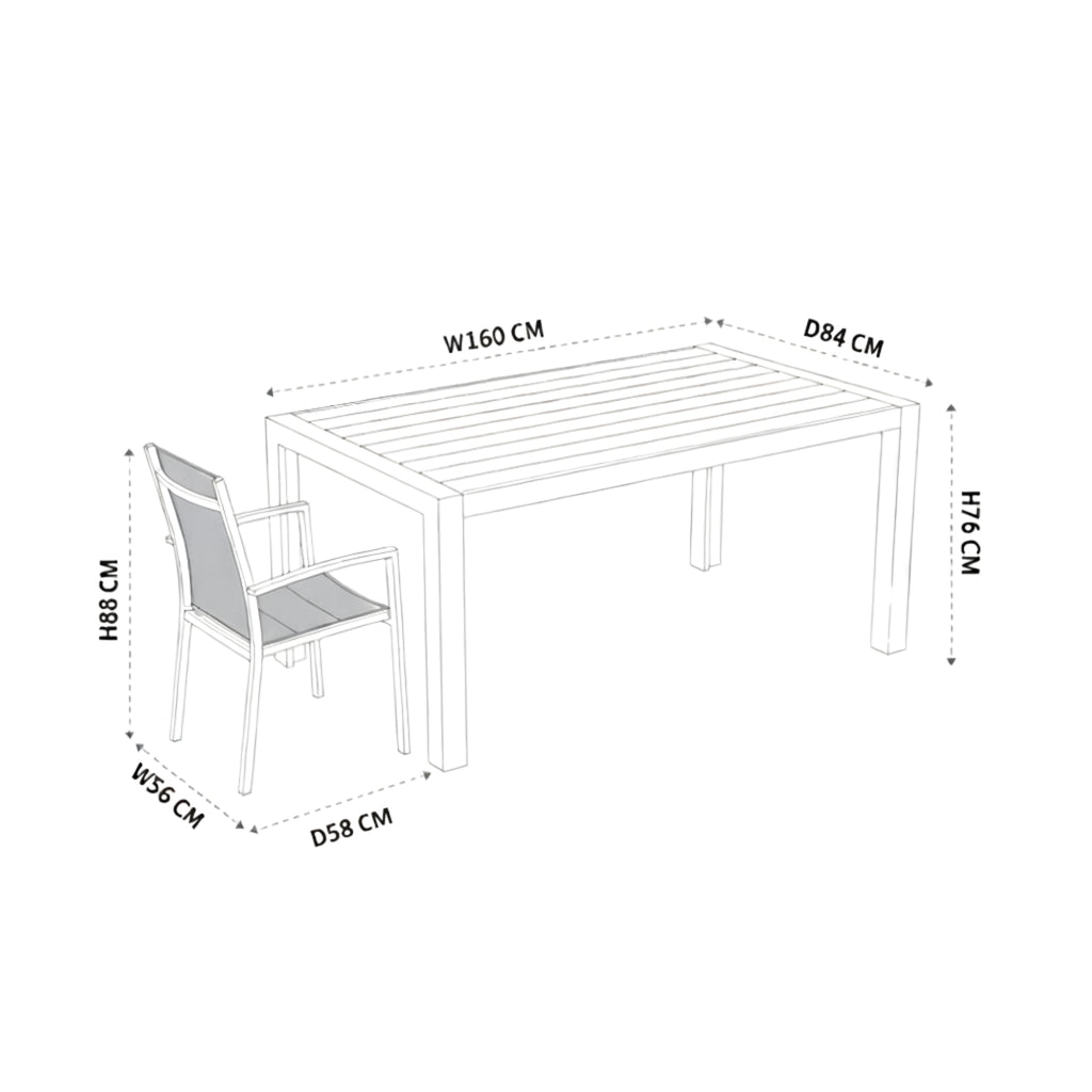 Torres 2pc Set Outdoor Aluminium Dining Chair White