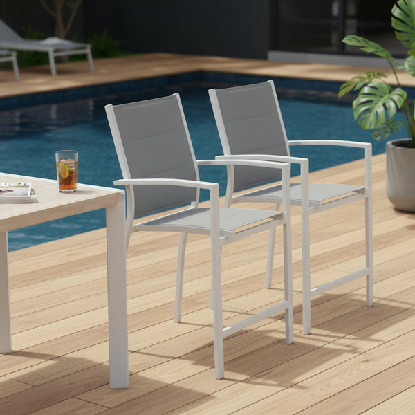 Torres 2pc Set Outdoor Barstool Aluminium Bar Chair White