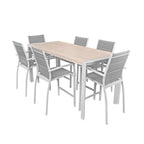 Torres 7pc Set Outdoor Aluminium Bar Table 6 Barstool Chair White