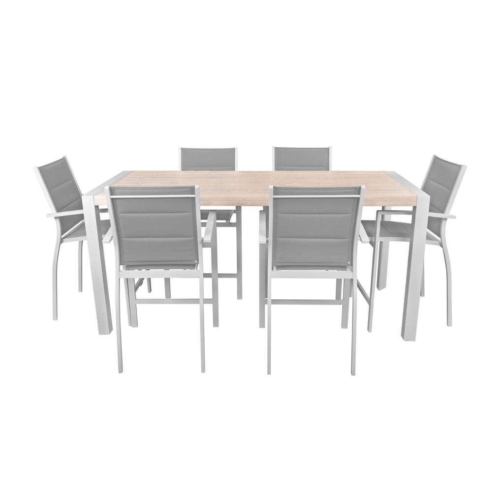 Torres 7pc Set Outdoor Aluminium Bar Table 6 Barstool Chair White