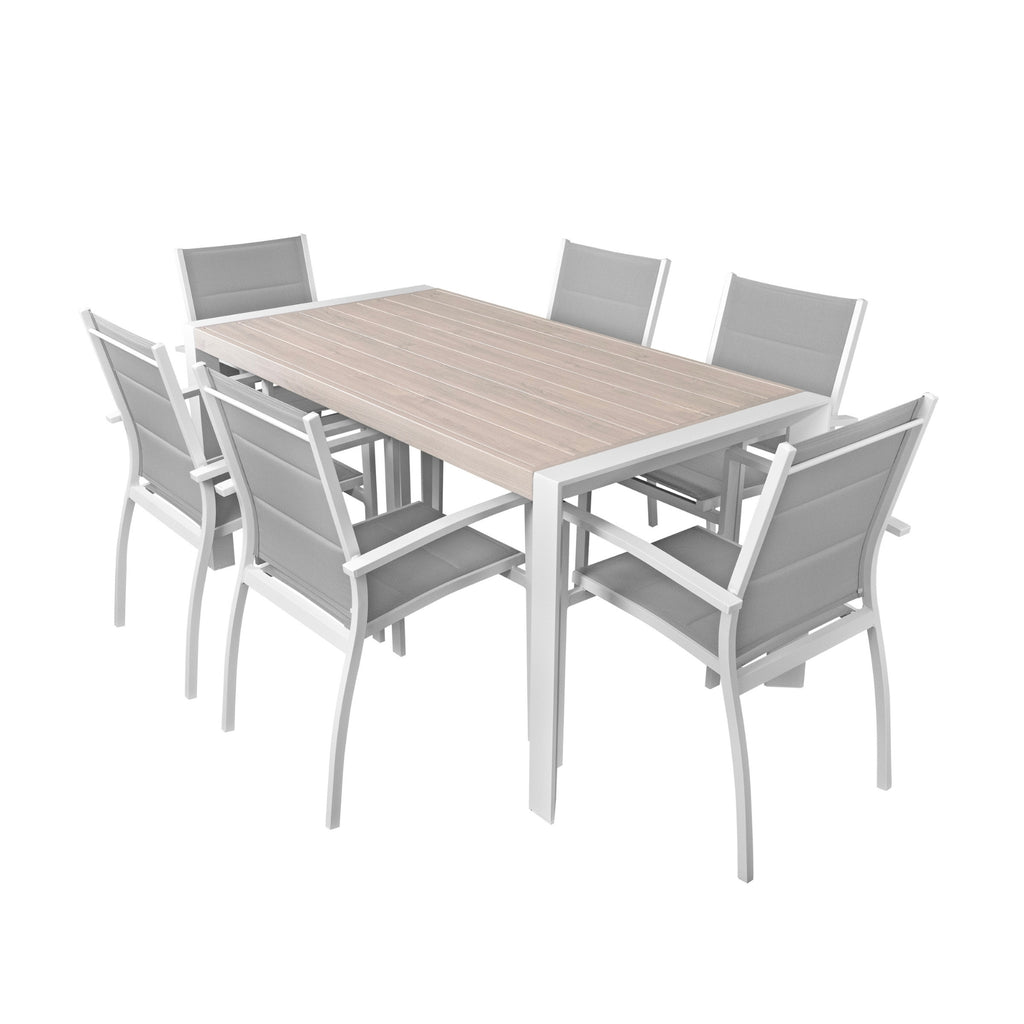 Torres 7pc Set Outdoor Aluminium Dining Table 6 Chair White