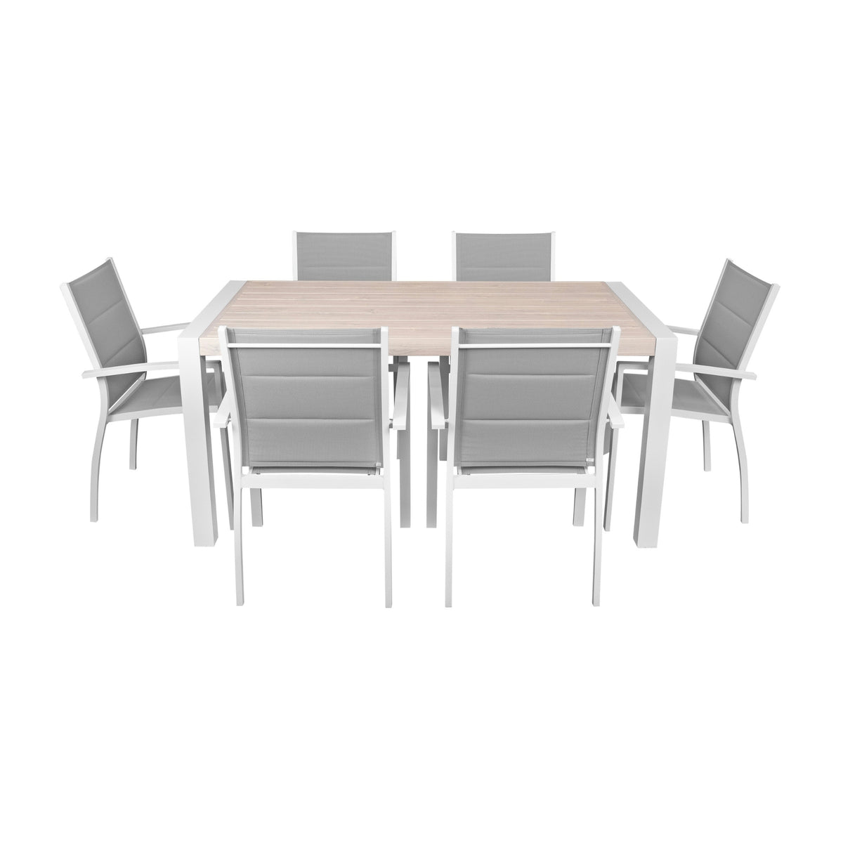 Torres 7pc Set Outdoor Aluminium Dining Table 6 Chair White