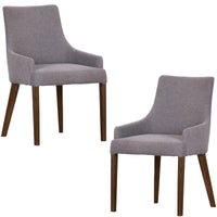 Tuberose Dining Chair Set of 2 Fabric Seat Solid Acacia Wood Furniture - Grey