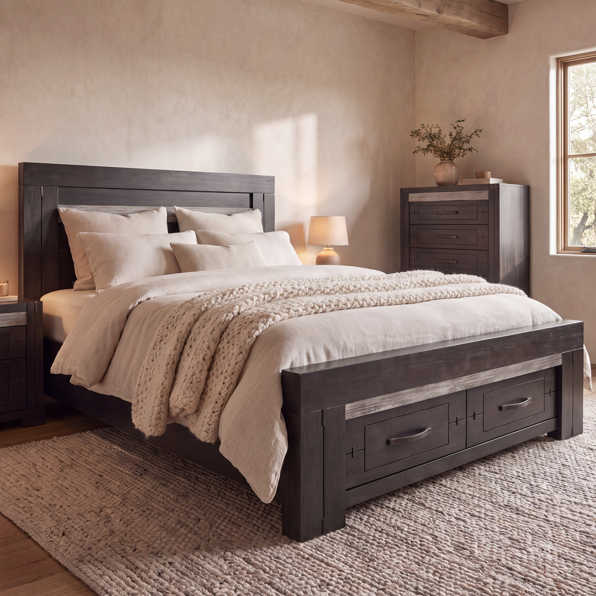 Tucker King Bed Frame Storage Drawer Charcoal Grey