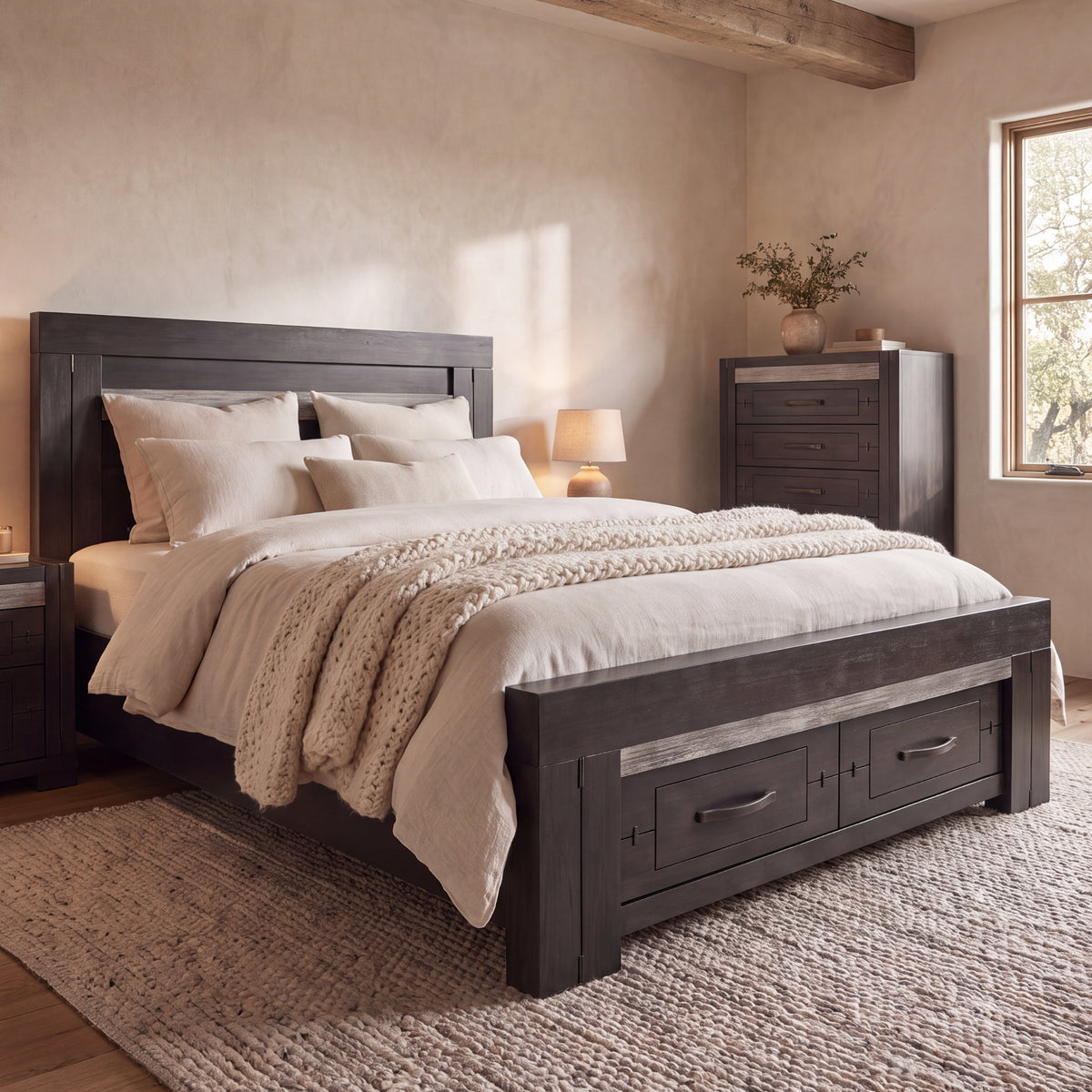 Tucker Queen Bed Frame Storage Drawer Charcoal Grey