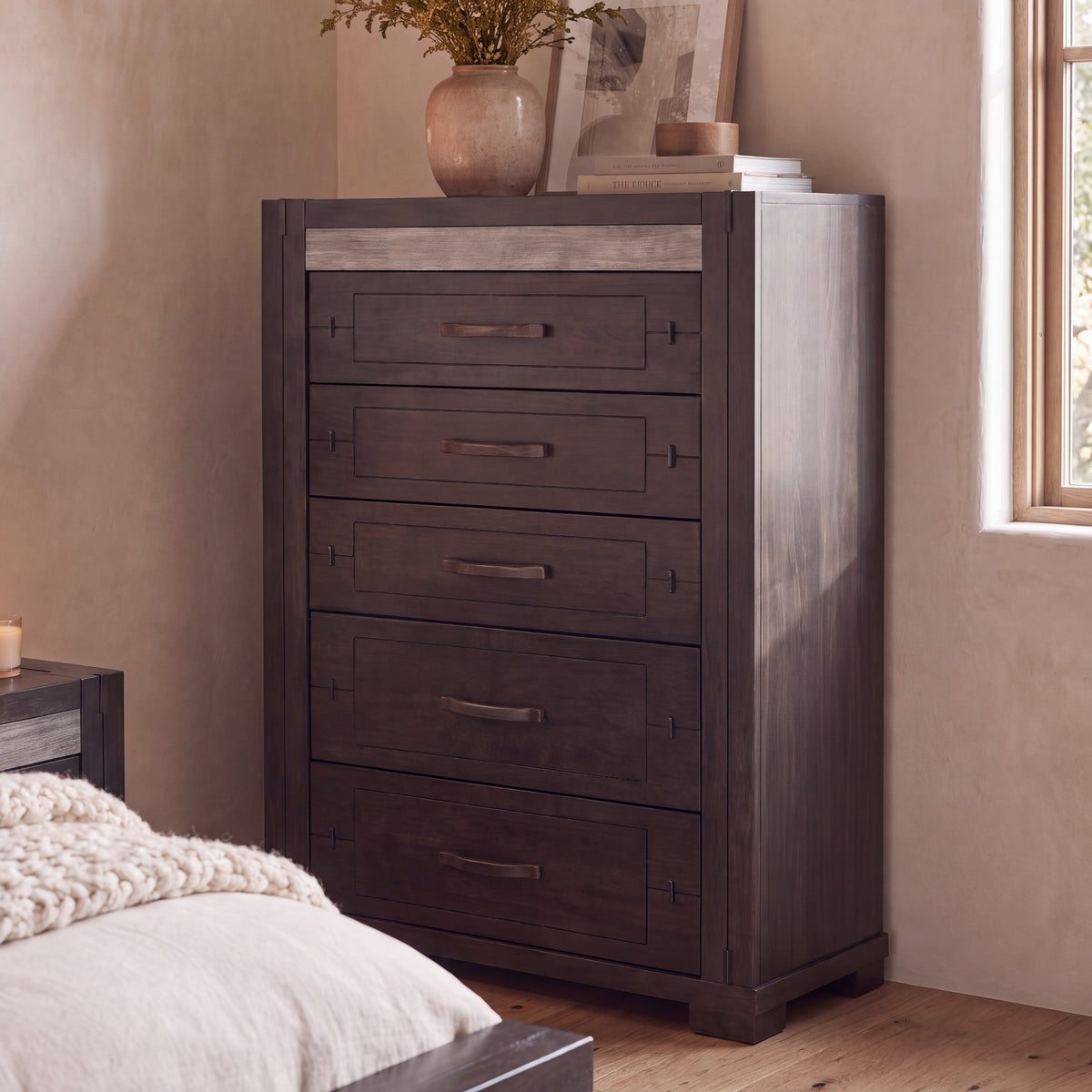 Tucker Tallboy 5 Drawer Bedroom Storage Charcoal Grey