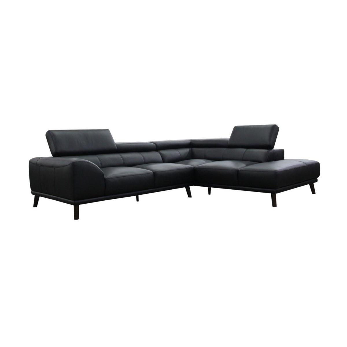 Tuscany 2 Seater Leather Sofa Lounge RHF Chaise Black
