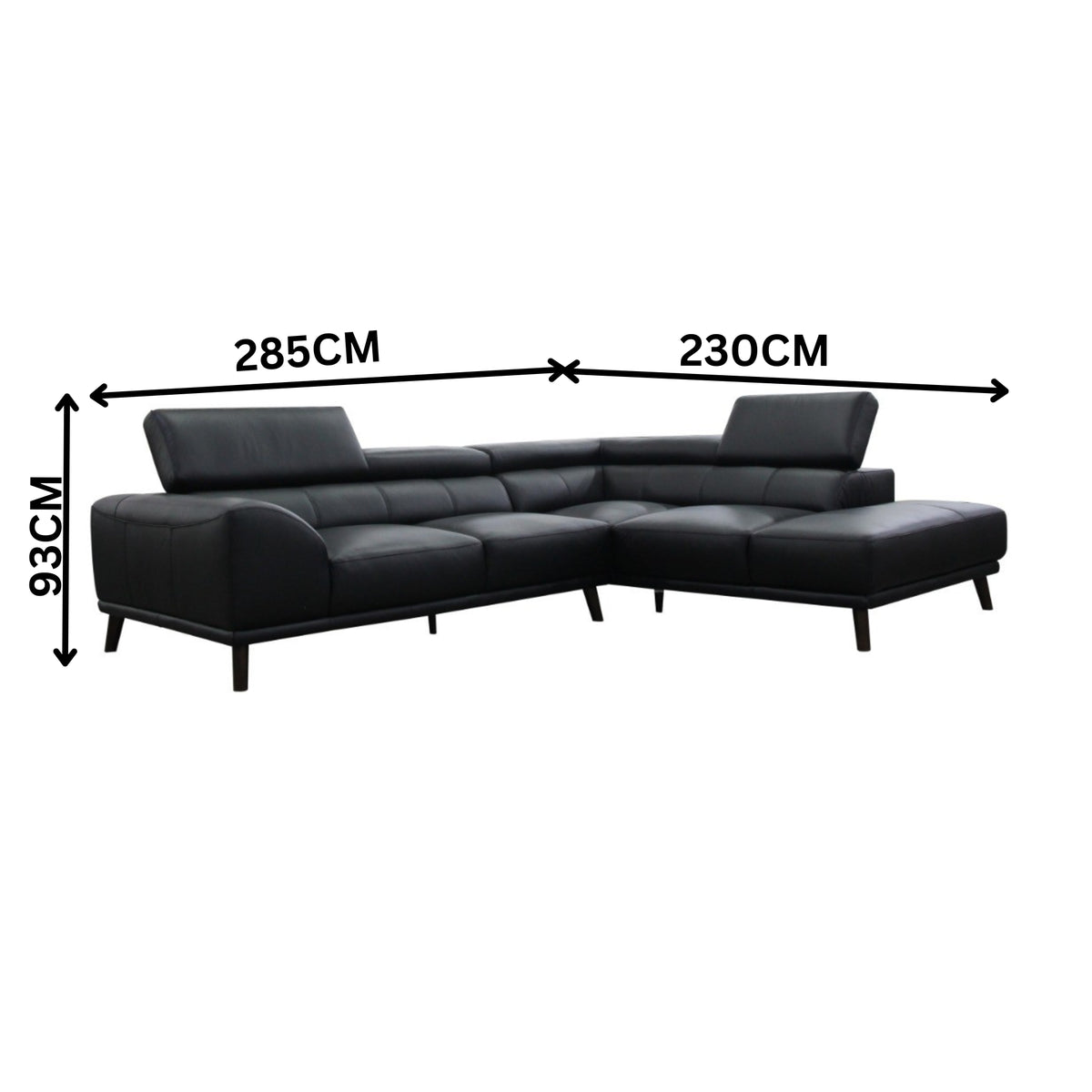 Tuscany 2 Seater Leather Sofa Lounge RHF Chaise Black