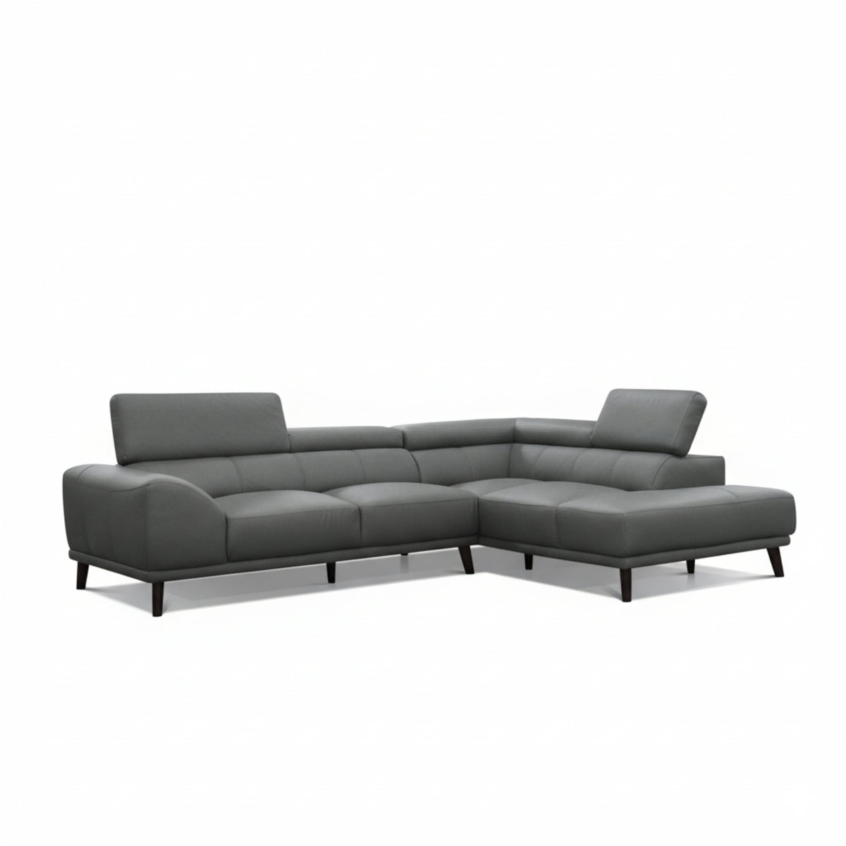 Tuscany 2 Seater Leather Sofa Lounge RHF Chaise Mid Grey
