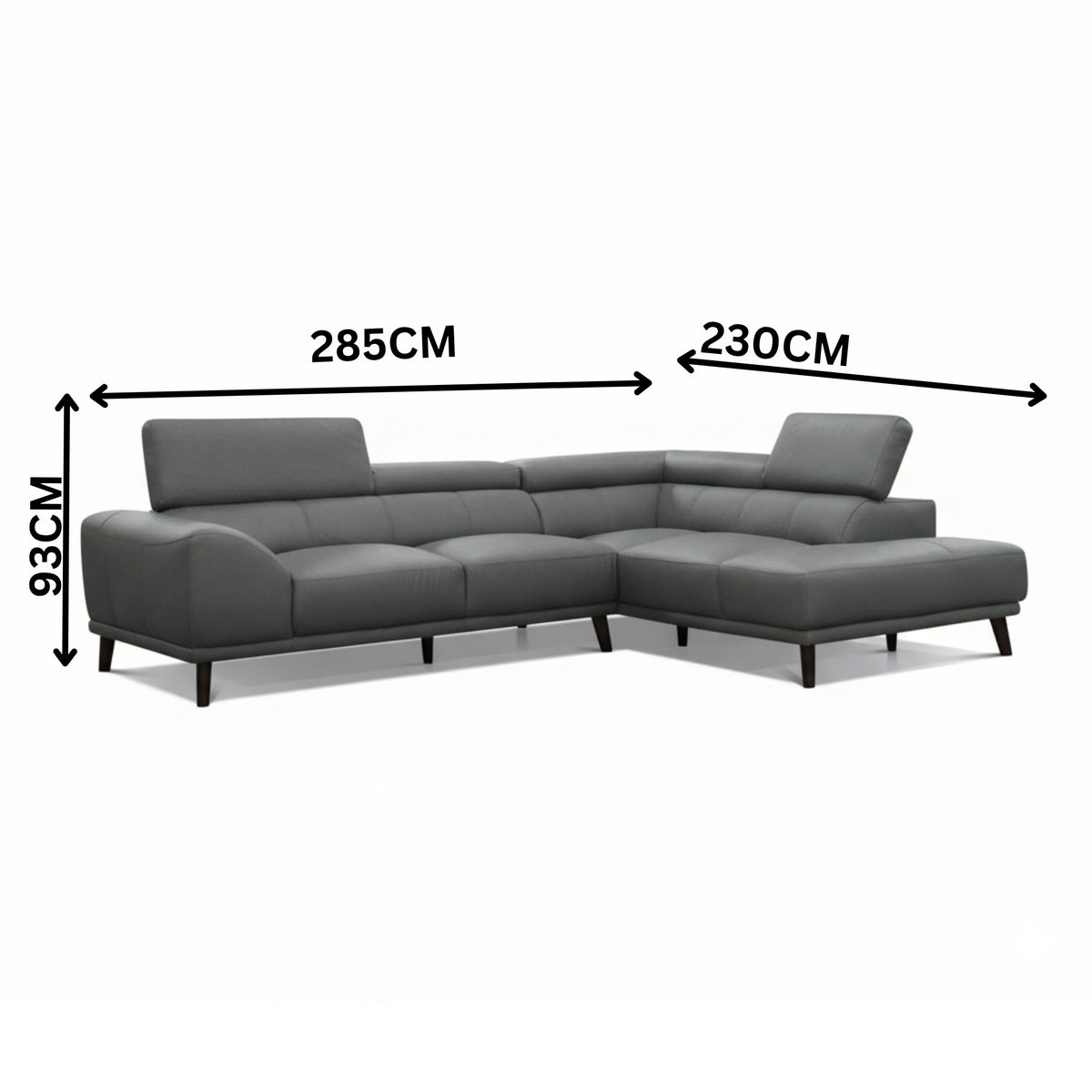 Tuscany 2 Seater Leather Sofa Lounge RHF Chaise Mid Grey