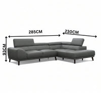 Tuscany 2 Seater Leather Sofa Lounge RHF Chaise Mid Grey