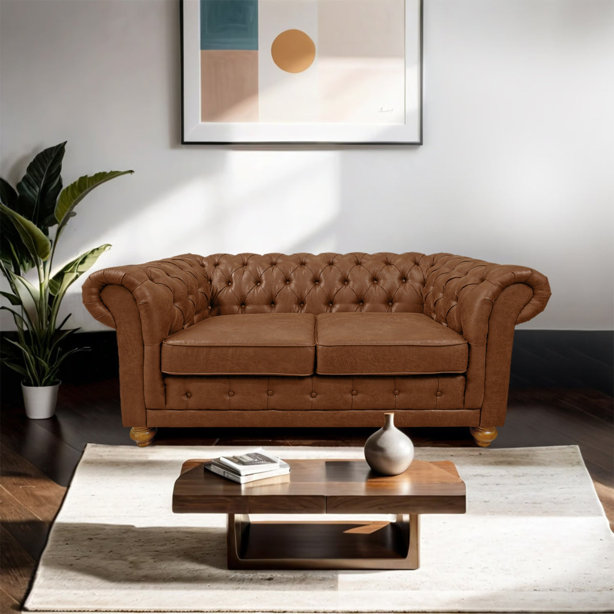 Winston 2 Seater Chesterfield Fabric Sofa Tan