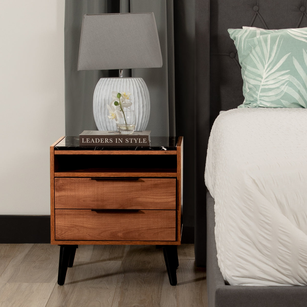 Thelma 2 Drawers Bedside Table Mango Oak