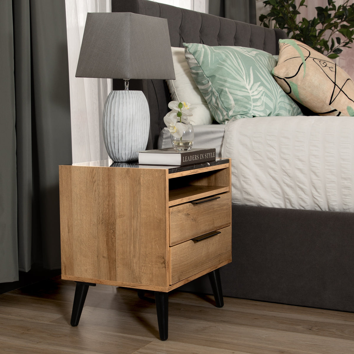 Thelma 2 Drawers Bedside Table Riviera Oak