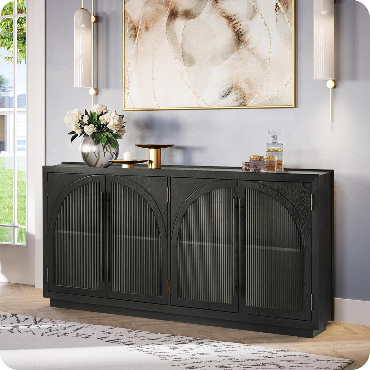 Charles 178cm Sideboard Modern 4 Door Storage Cabinet Unit Black