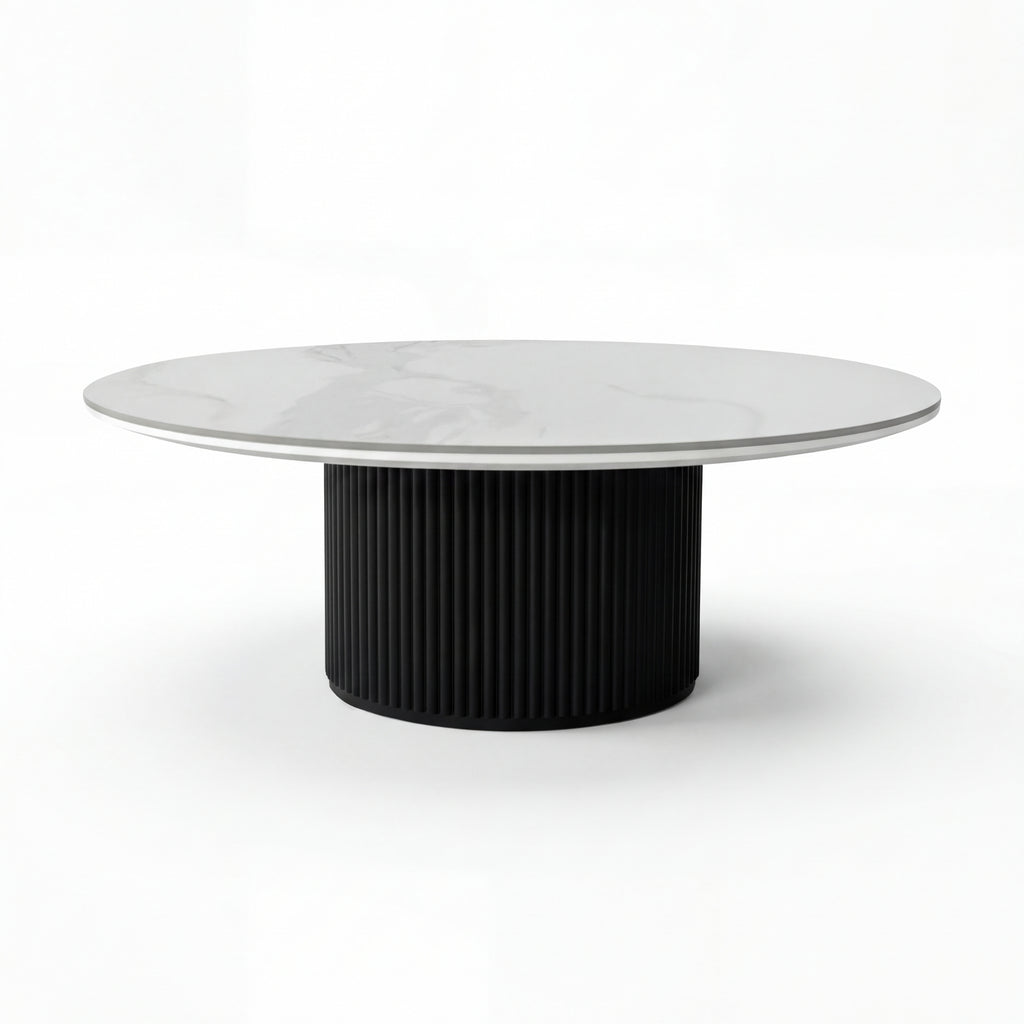 Valen 110cm Flute Round Coffee Table Ceramic Stone Top Black